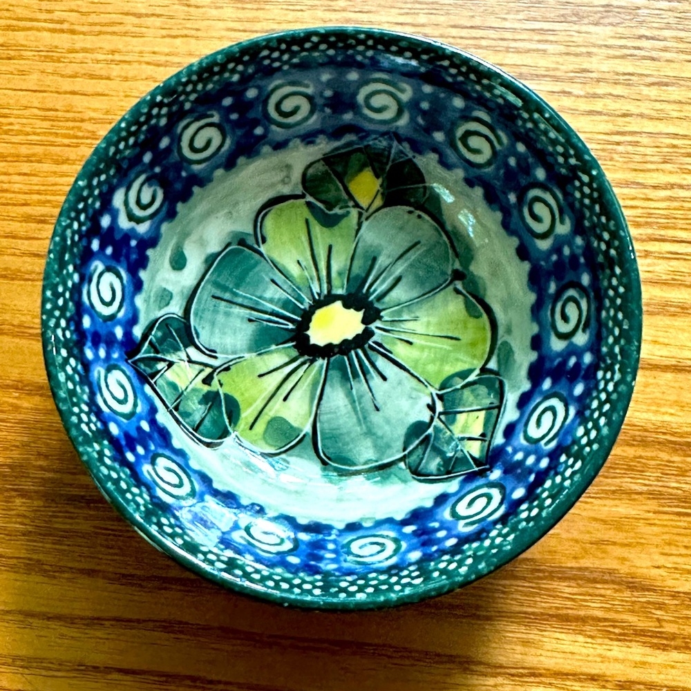 Boleslawiec Polish Pottery UNIKAT Ice Cream Bowl "Green Garden"